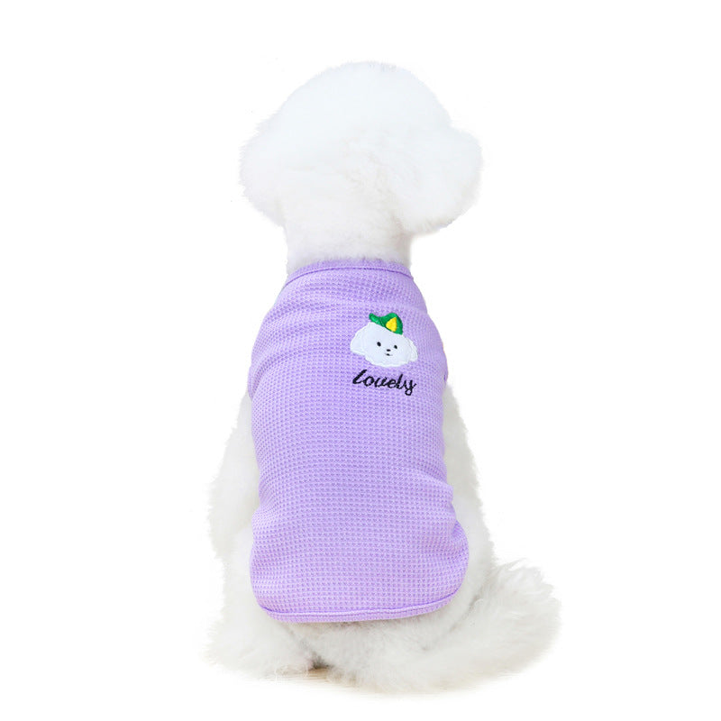 KFX-9110333 Embroidered Cotton Dog Vest in Pink, Yellow, and Purple – Sizes S to XXL