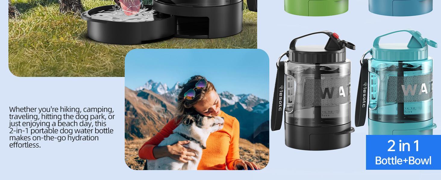 KFX-9110589 Portable Dog Water Bottle with Pull-out Bowl – Ideal for Outdoor Activities, Road Trips, and Parks