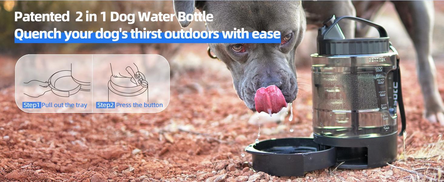 KFX-9110589 Portable Dog Water Bottle with Pull-out Bowl – Ideal for Outdoor Activities, Road Trips, and Parks