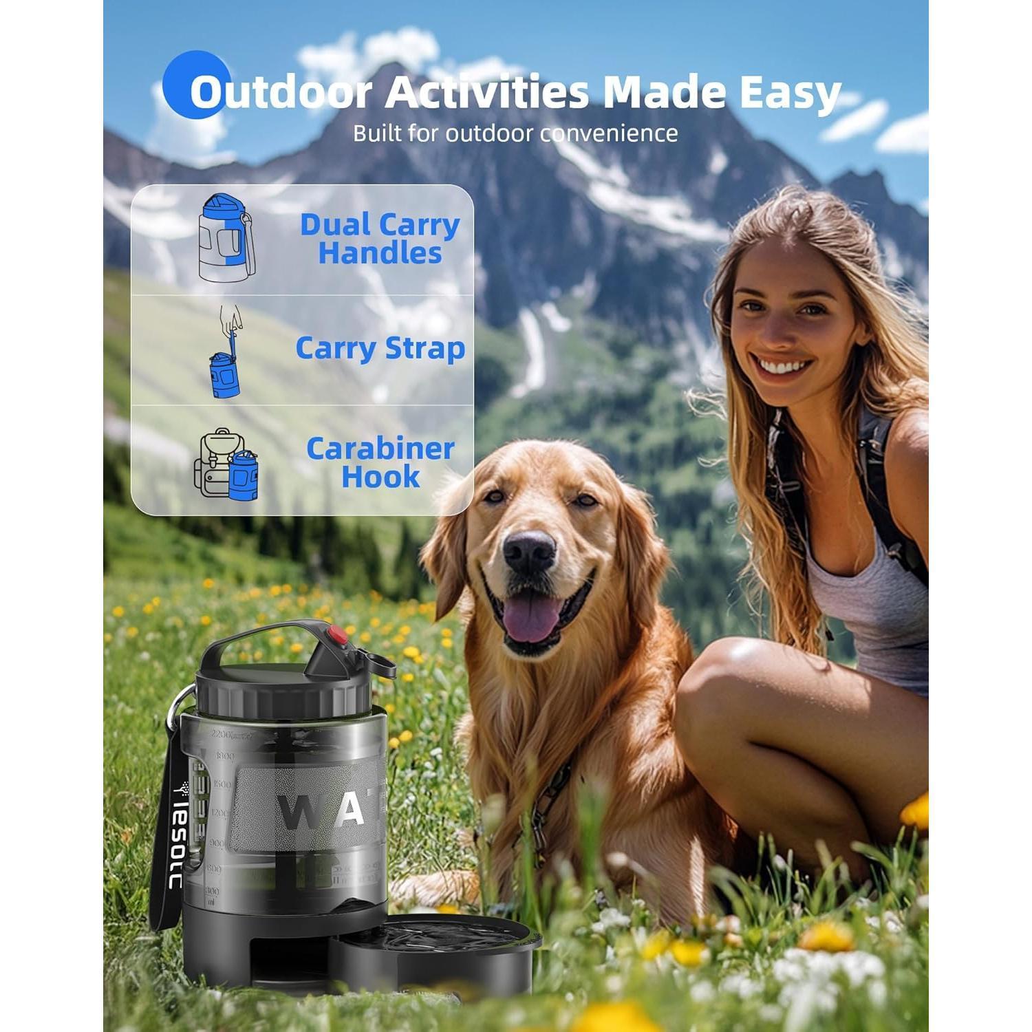 KFX-9110589 Portable Dog Water Bottle with Pull-out Bowl – Ideal for Outdoor Activities, Road Trips, and Parks