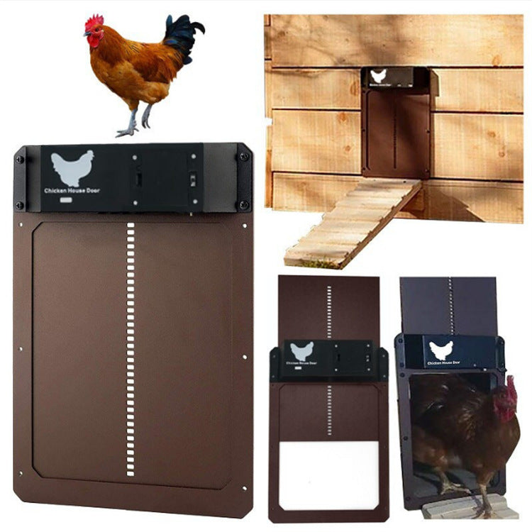 KFX-9114173 Automatic Chicken Coop Pet Door in Brown and Red Plastic