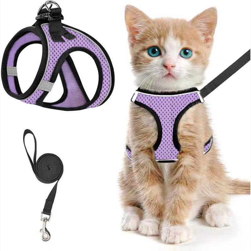 KFX-9114301 Universal Breathable Mesh Reflective Adjustable Pet Harness with 1.5m Rope - Available in Multiple Colors