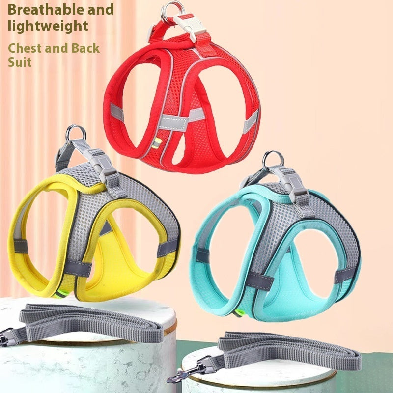 KFX-9114301 Universal Breathable Mesh Reflective Adjustable Pet Harness with 1.5m Rope - Available in Multiple Colors