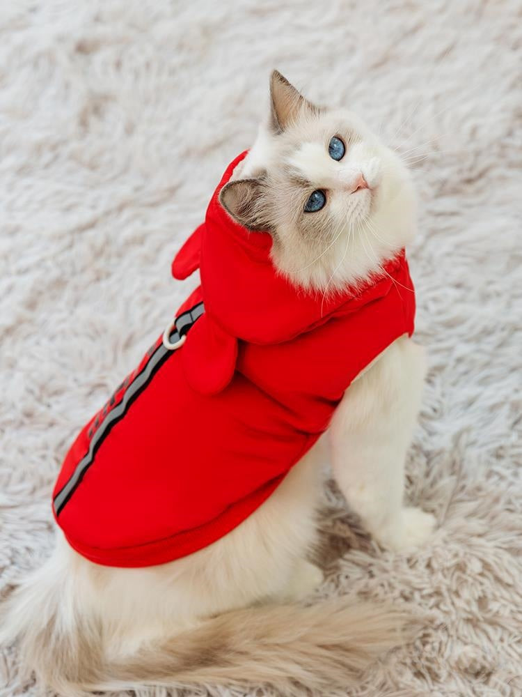 KFX-9114941 Thickened Vest for Cats - Anti-Lint Muppet Fabric in Drow Red and Beca Yellow - Casual Wear for British Shorthair and Other Breeds