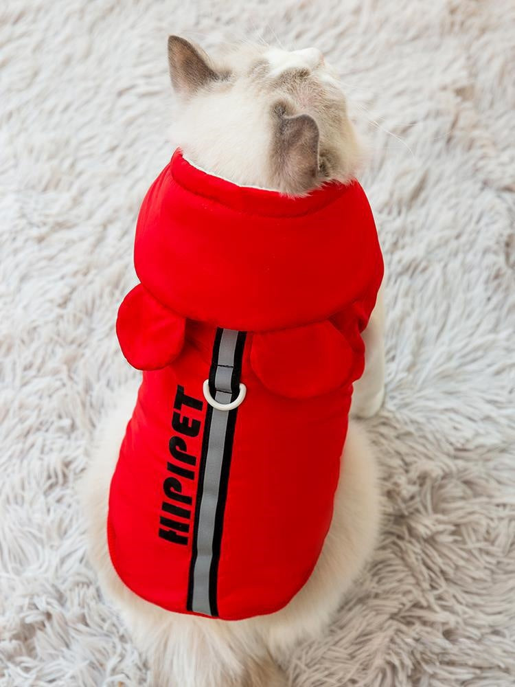 KFX-9114941 Thickened Vest for Cats - Anti-Lint Muppet Fabric in Drow Red and Beca Yellow - Casual Wear for British Shorthair and Other Breeds
