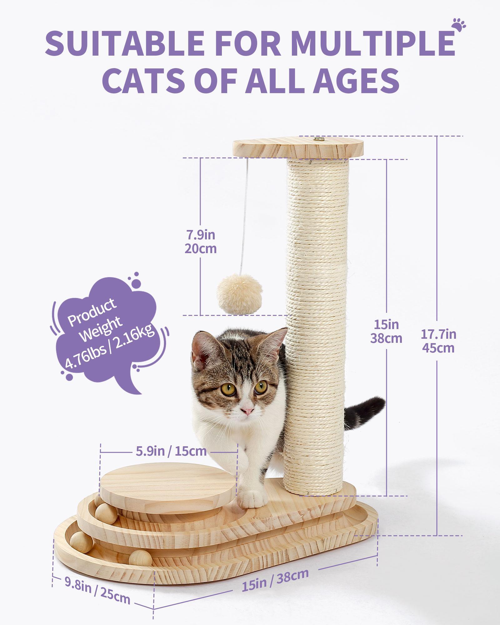 KFX-9115965 Indoor Multi-Activity Cat Playground with Scratch Post, Soft Groomer, and Ball Track