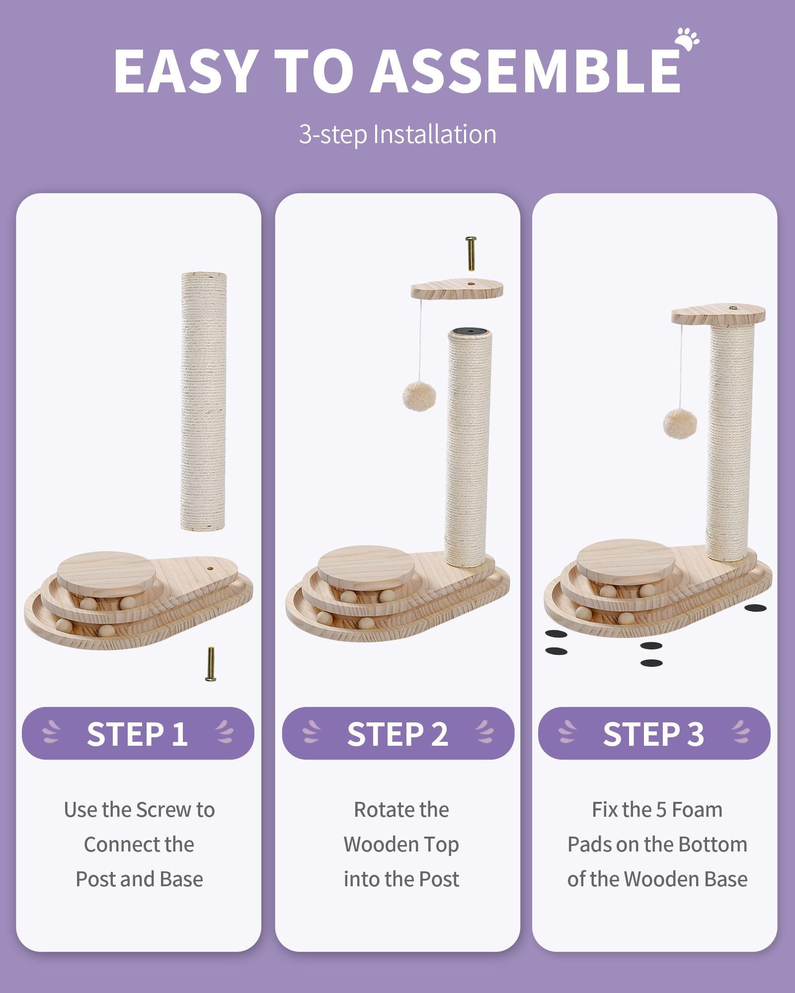KFX-9115965 Indoor Multi-Activity Cat Playground with Scratch Post, Soft Groomer, and Ball Track