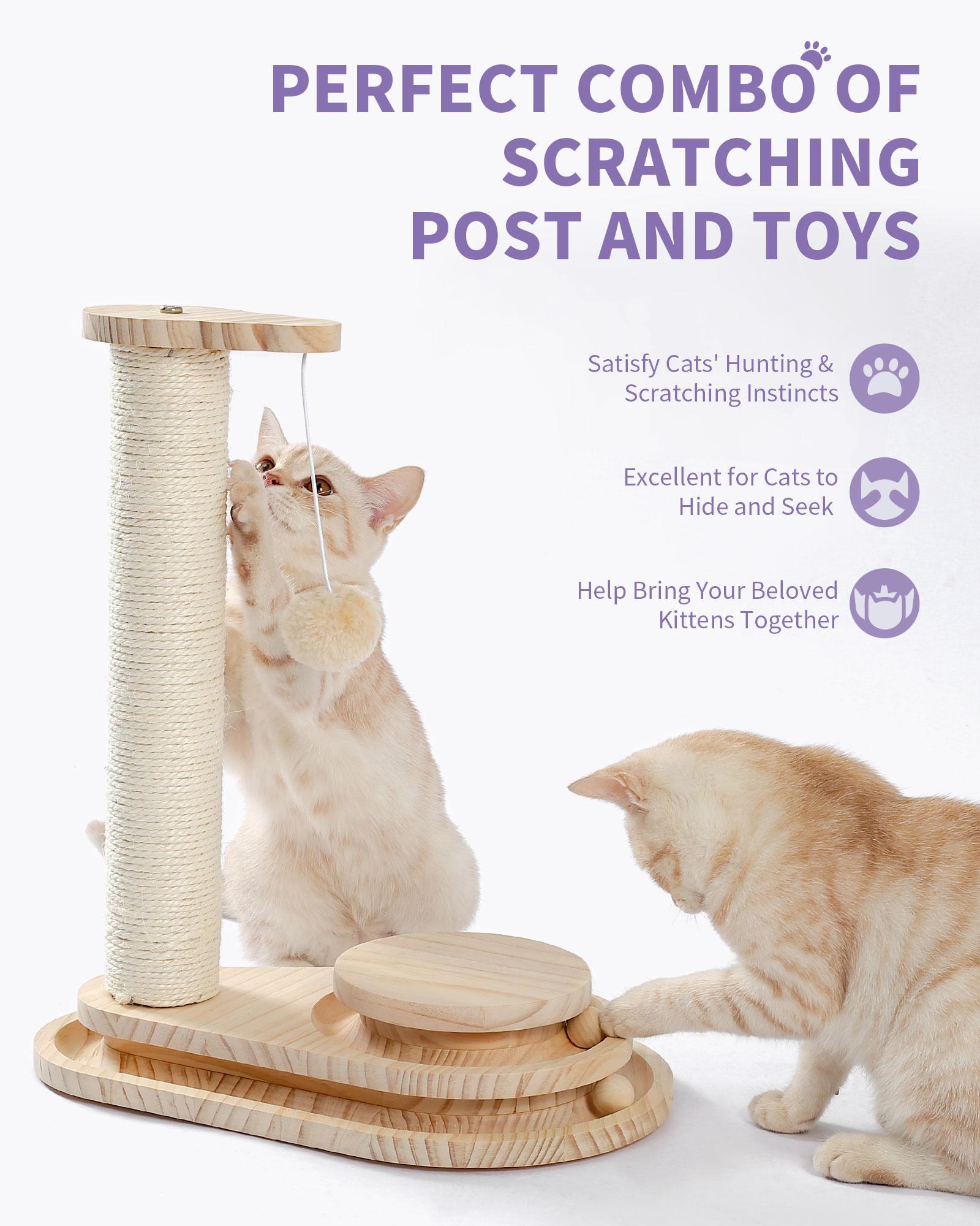 KFX-9115965 Indoor Multi-Activity Cat Playground with Scratch Post, Soft Groomer, and Ball Track