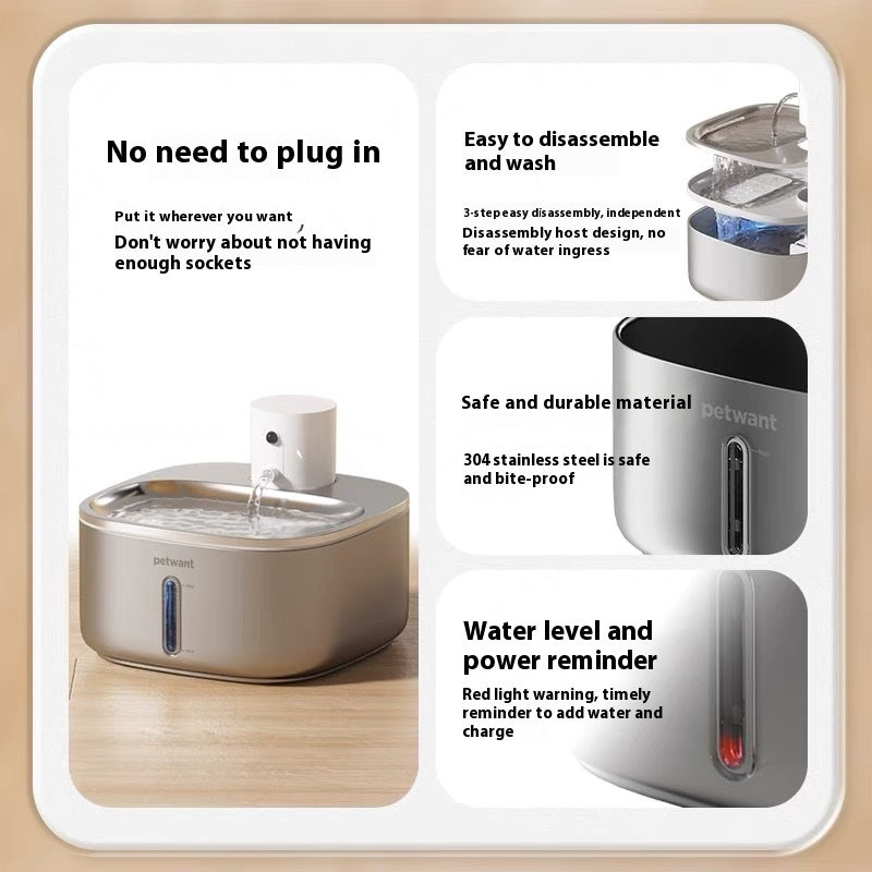 KFX-9116349 Smart Wireless Charging Stainless Steel Pet Water Dispenser 3.2L