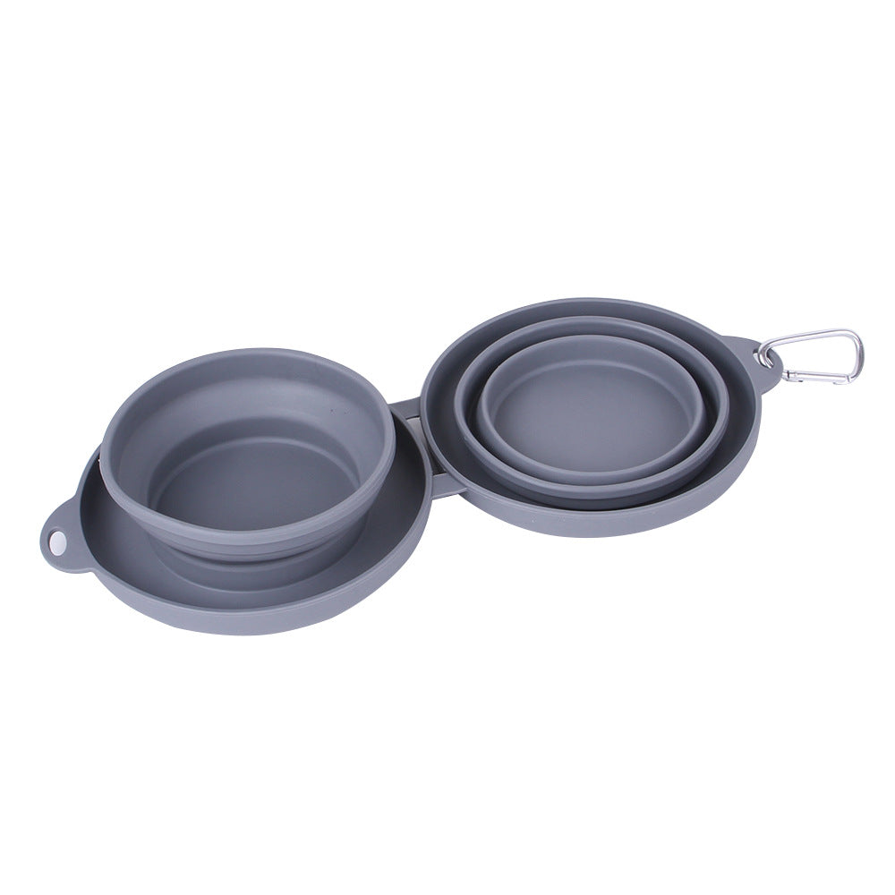 KFX-9116477 Foldable Double Bowl for Dogs and Cats - Portable Collapsible Silicone Feeding Bowl with No-Spill Mat
