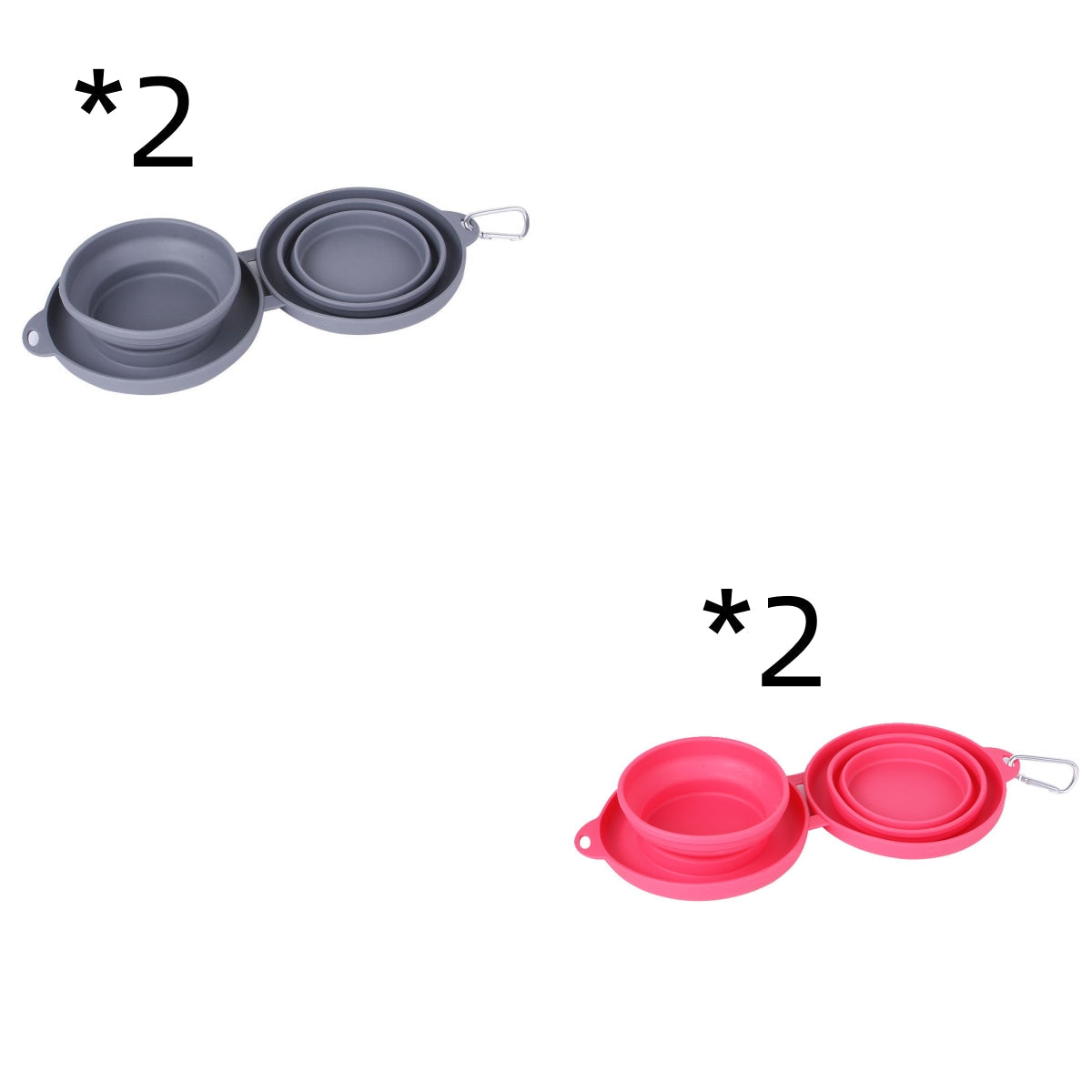 KFX-9116477 Foldable Double Bowl for Dogs and Cats - Portable Collapsible Silicone Feeding Bowl with No-Spill Mat