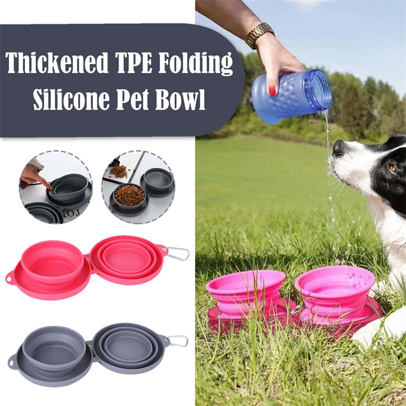 KFX-9116477 Foldable Double Bowl for Dogs and Cats - Portable Collapsible Silicone Feeding Bowl with No-Spill Mat