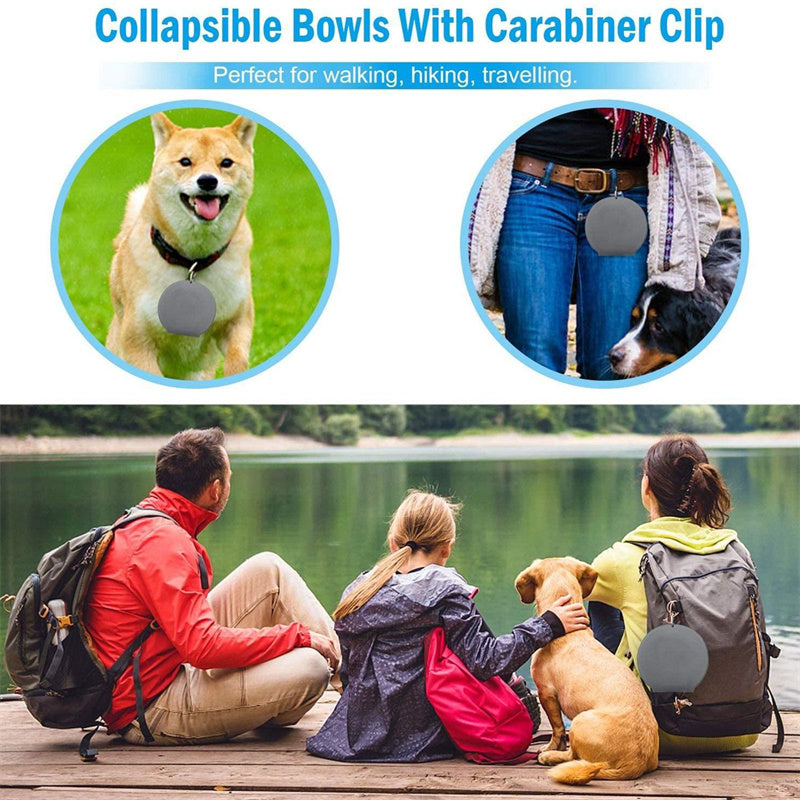 KFX-9116477 Foldable Double Bowl for Dogs and Cats - Portable Collapsible Silicone Feeding Bowl with No-Spill Mat