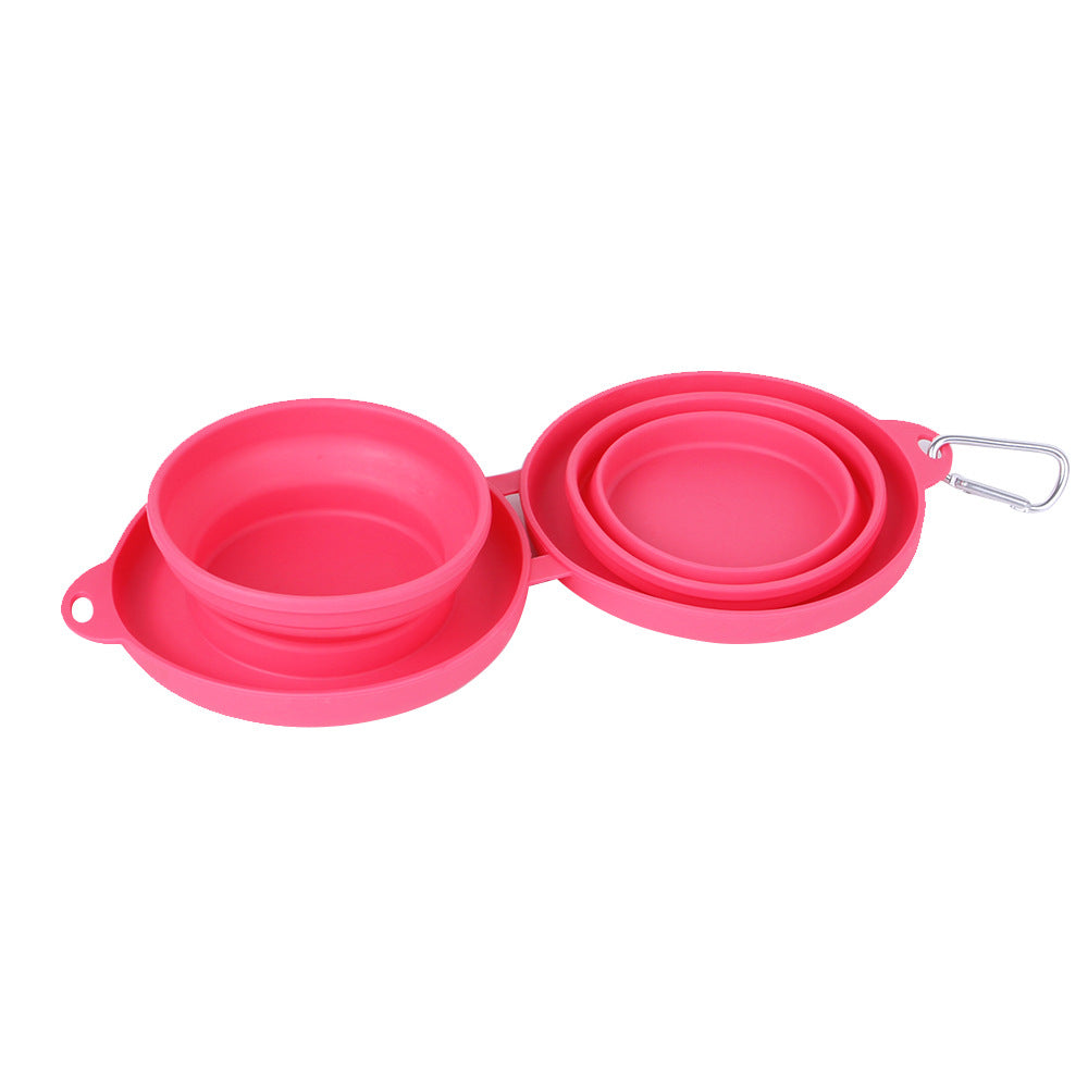 KFX-9116477 Foldable Double Bowl for Dogs and Cats - Portable Collapsible Silicone Feeding Bowl with No-Spill Mat