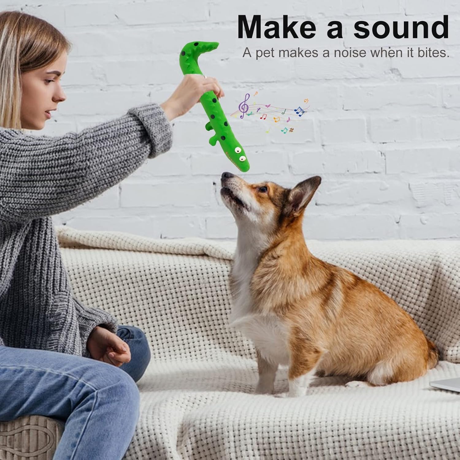 KFX-9117757 Interactive Lizard Shaped Dog Chew Toy for Aggressive Chewers - Squeaky, Durable, and Teeth-Cleaning Fun for All Breeds