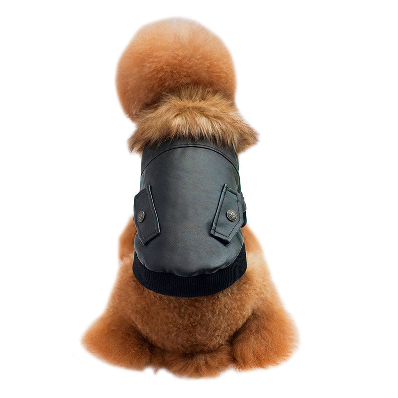 KFX-9120829 Warm Pet Fur Collar Coat in Black and Wine Red - European and American Style, Available in Multiple Sizes