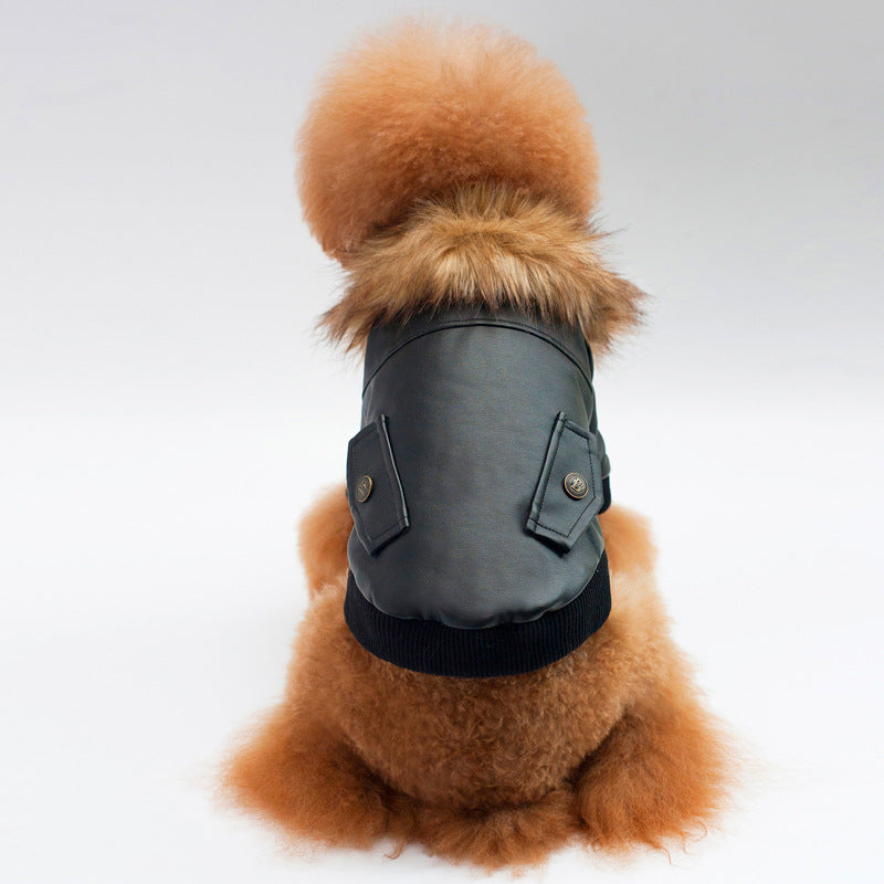 KFX-9120829 Warm Pet Fur Collar Coat in Black and Wine Red - European and American Style, Available in Multiple Sizes