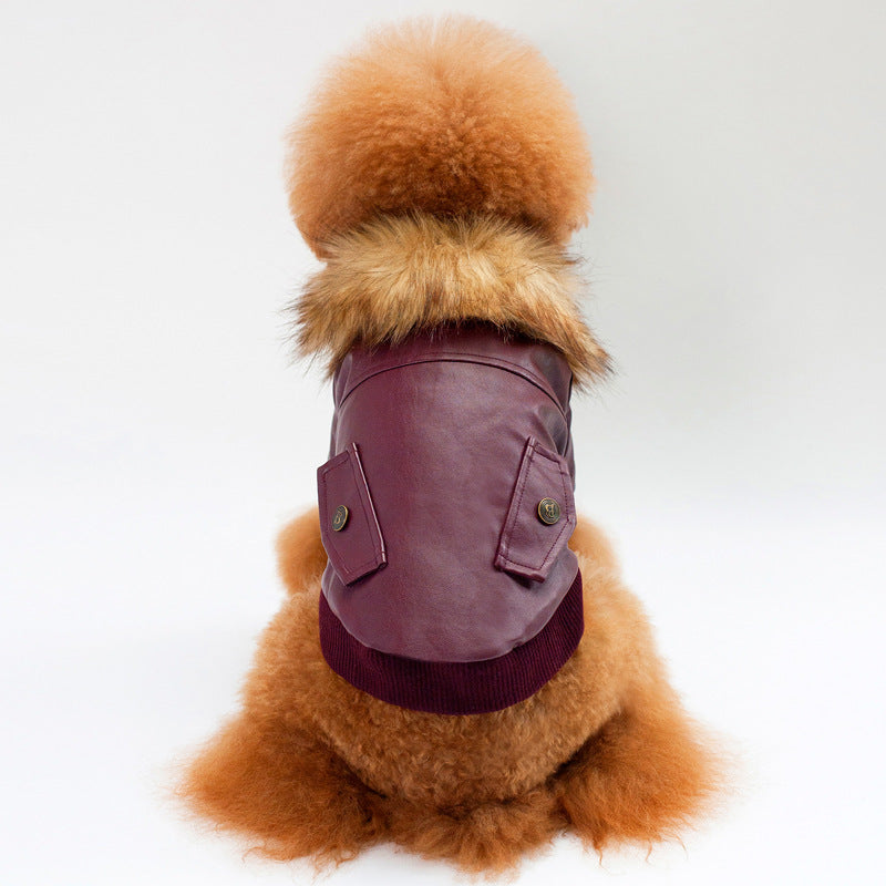 KFX-9120829 Warm Pet Fur Collar Coat in Black and Wine Red - European and American Style, Available in Multiple Sizes