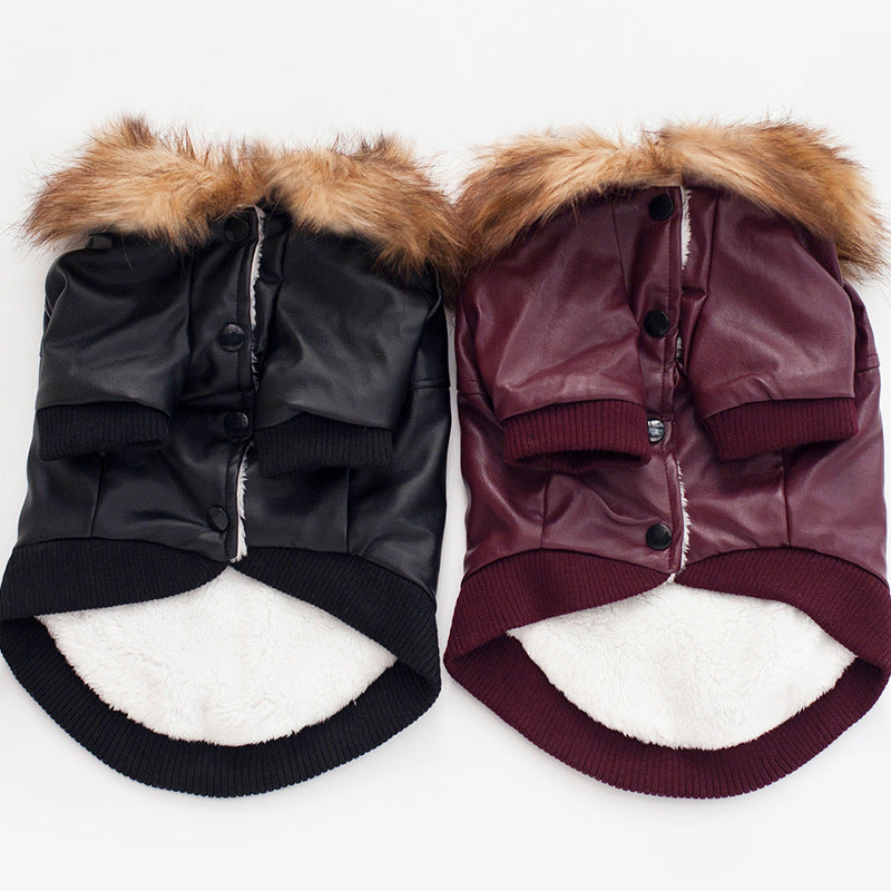 KFX-9120829 Warm Pet Fur Collar Coat in Black and Wine Red - European and American Style, Available in Multiple Sizes