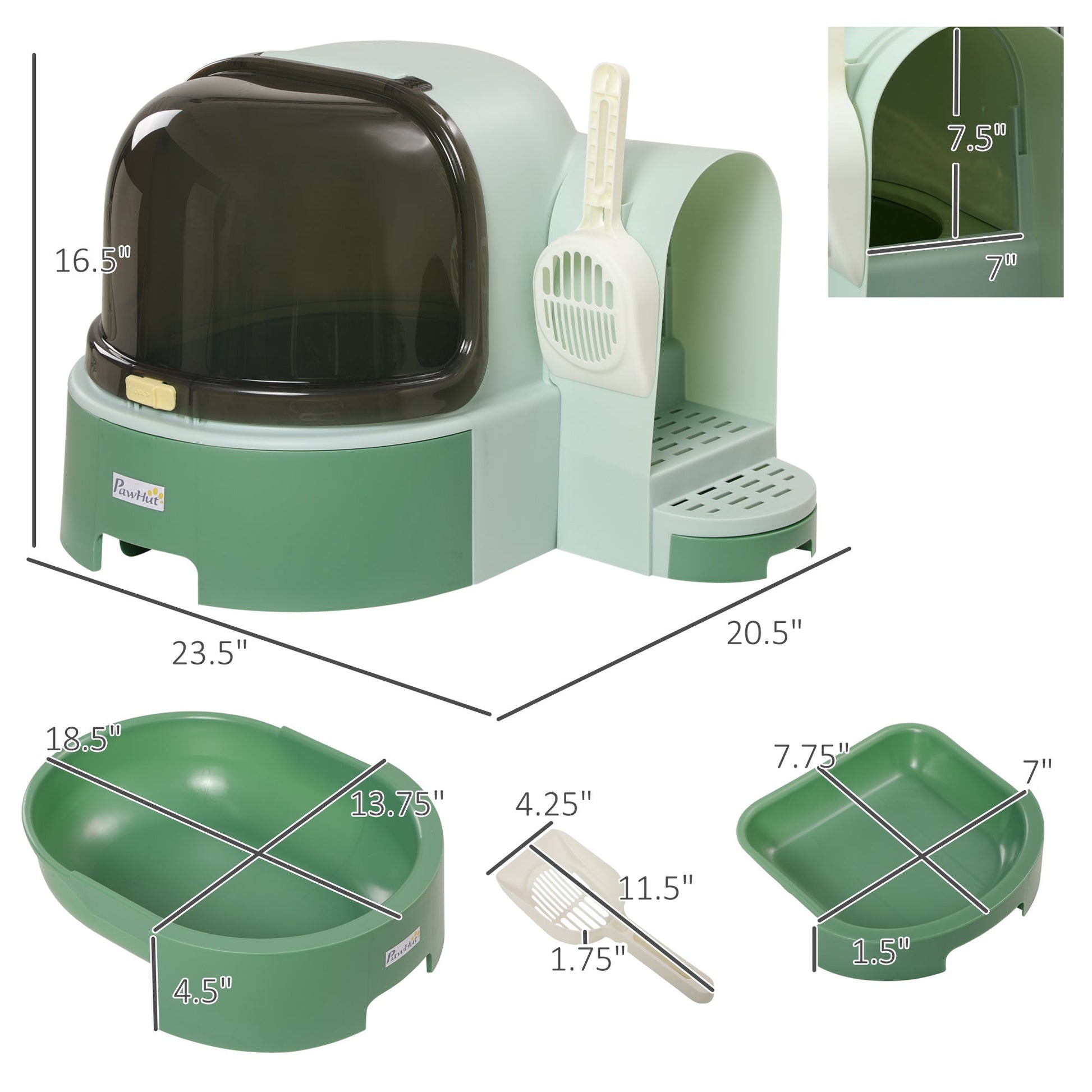 KFX-9121725 Spacious Green Cat Litter Box with Easy Clean Features and Litter Scoop