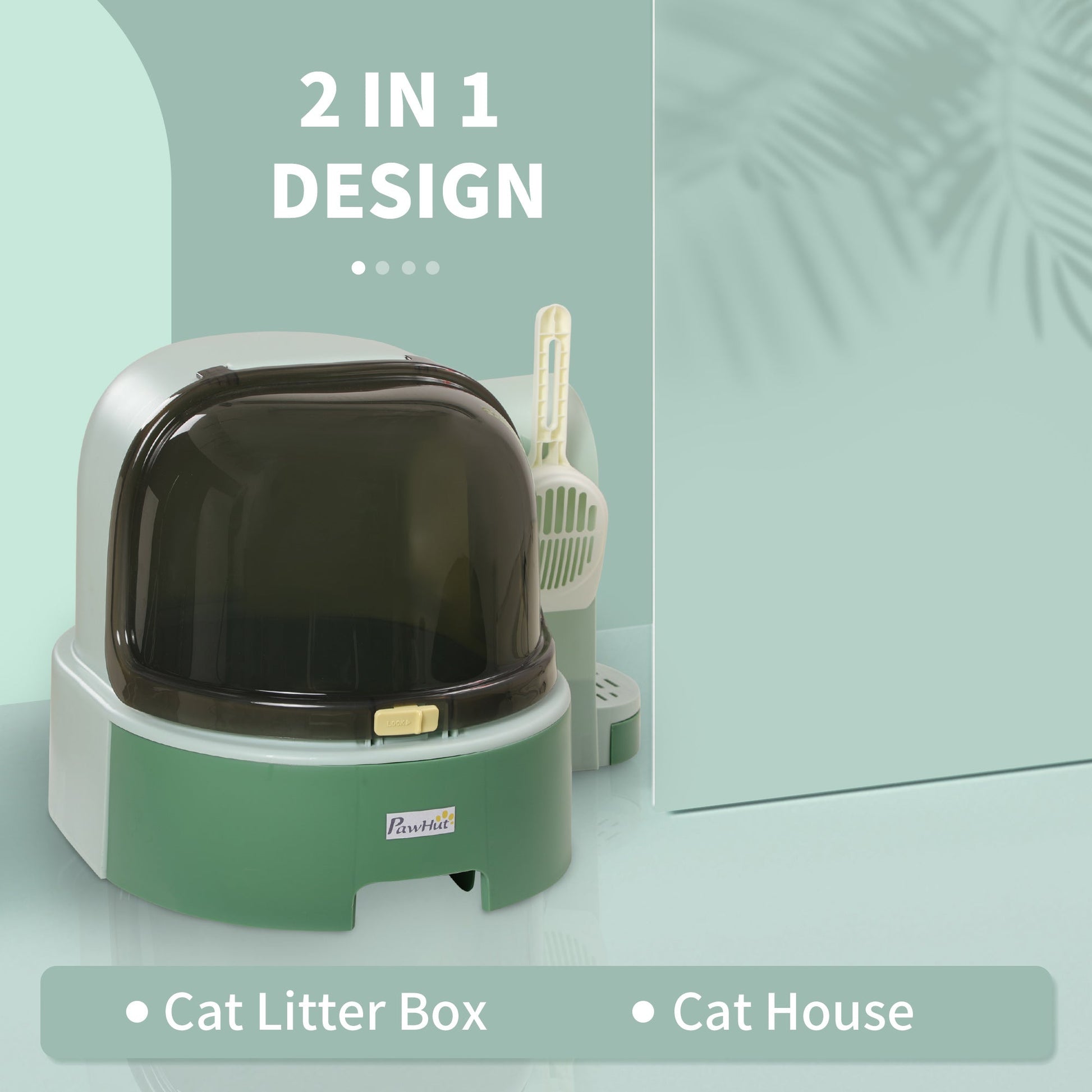 KFX-9121725 Spacious Green Cat Litter Box with Easy Clean Features and Litter Scoop