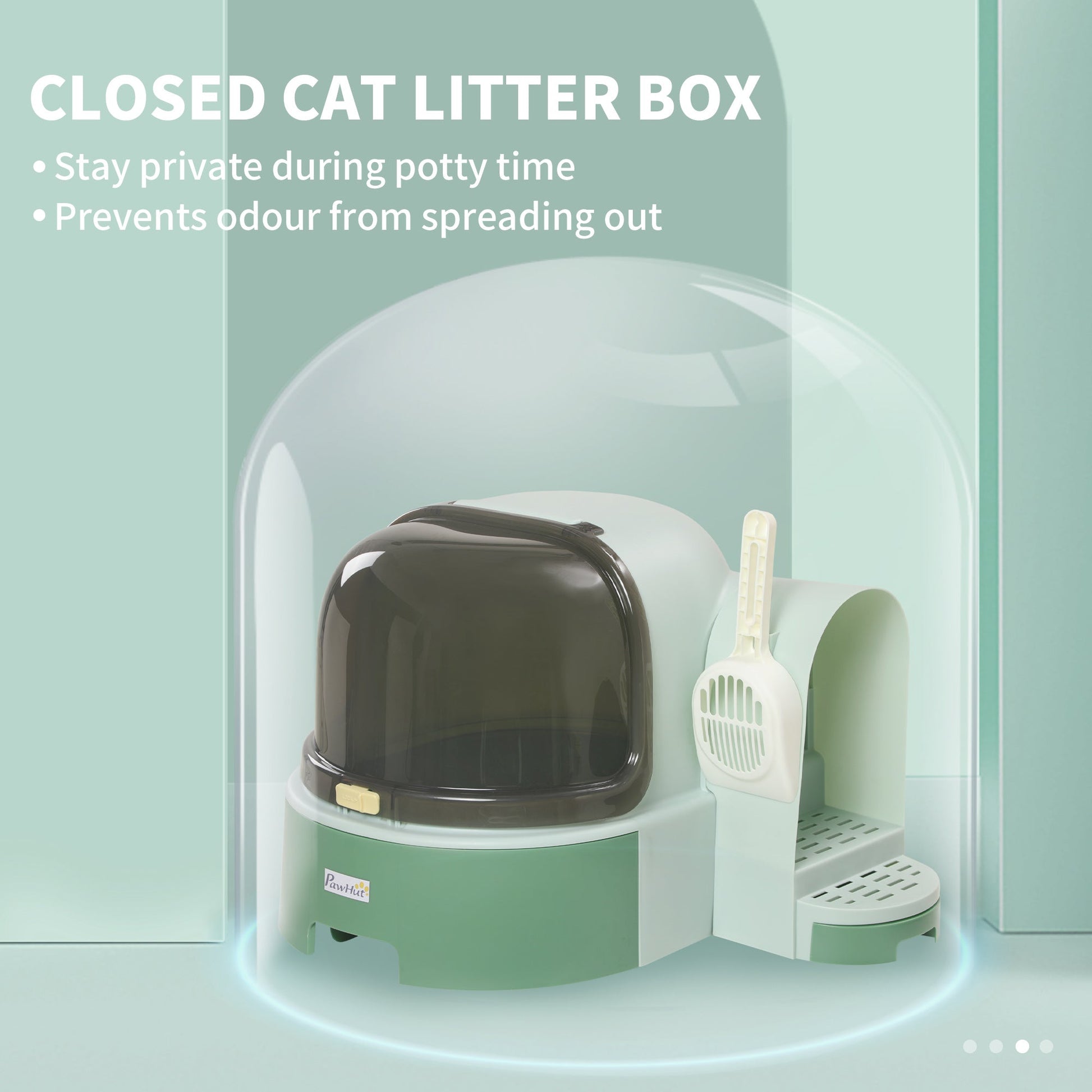 KFX-9121725 Spacious Green Cat Litter Box with Easy Clean Features and Litter Scoop