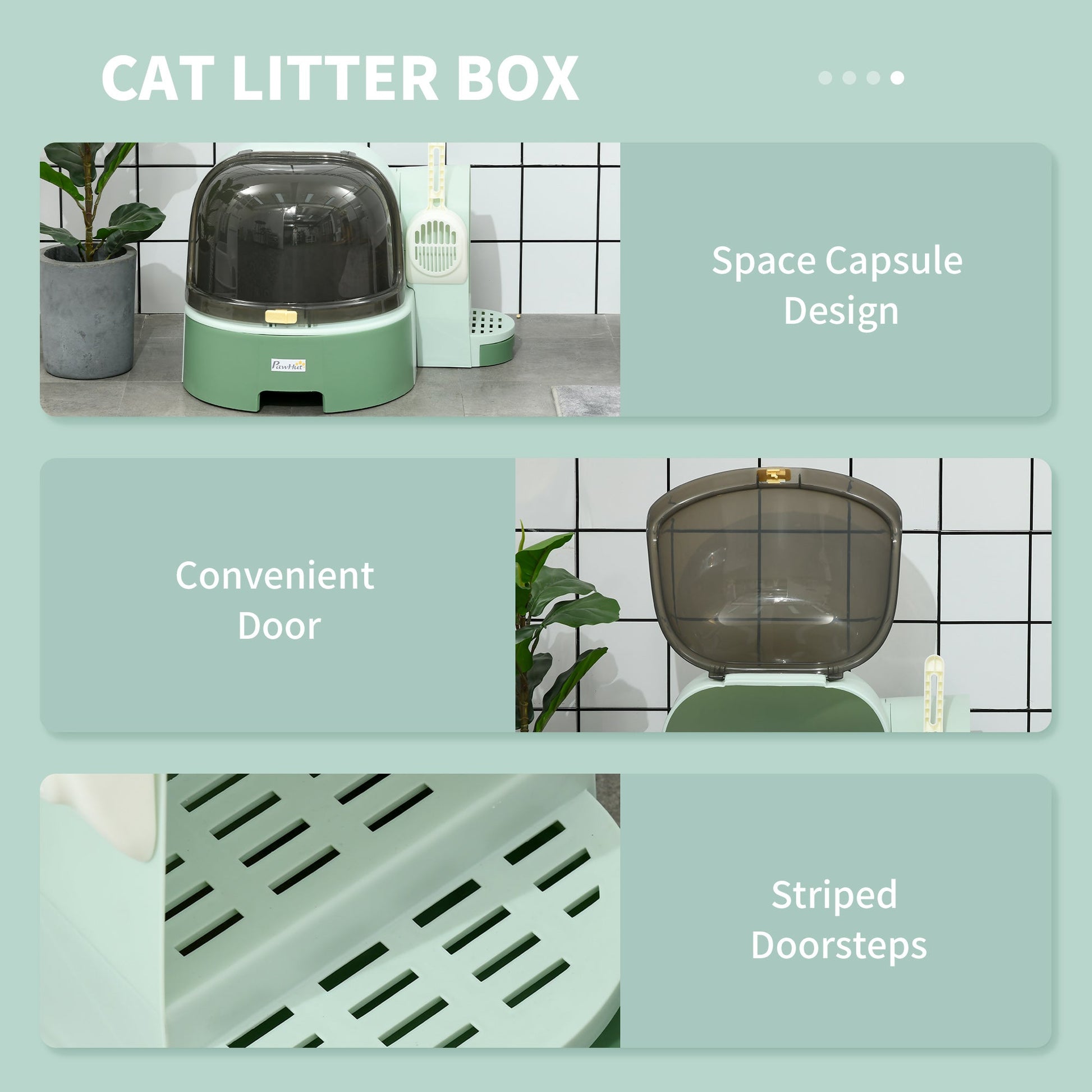 KFX-9121725 Spacious Green Cat Litter Box with Easy Clean Features and Litter Scoop