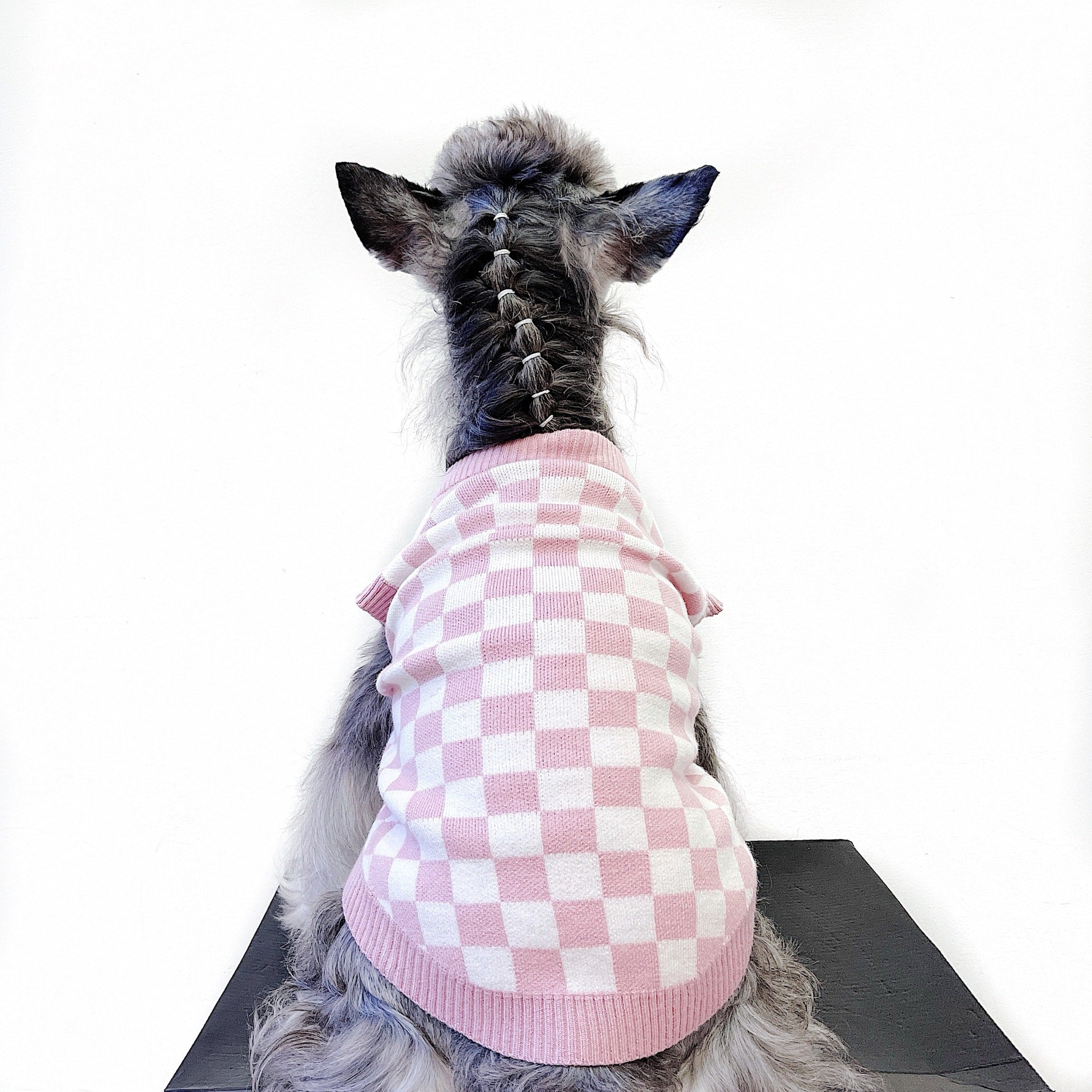 KFX-9124029 Cute Pink Checkerboard Wool Vest for Pets - Stylish & Comfy Pet Sweater in Sizes S-XXL