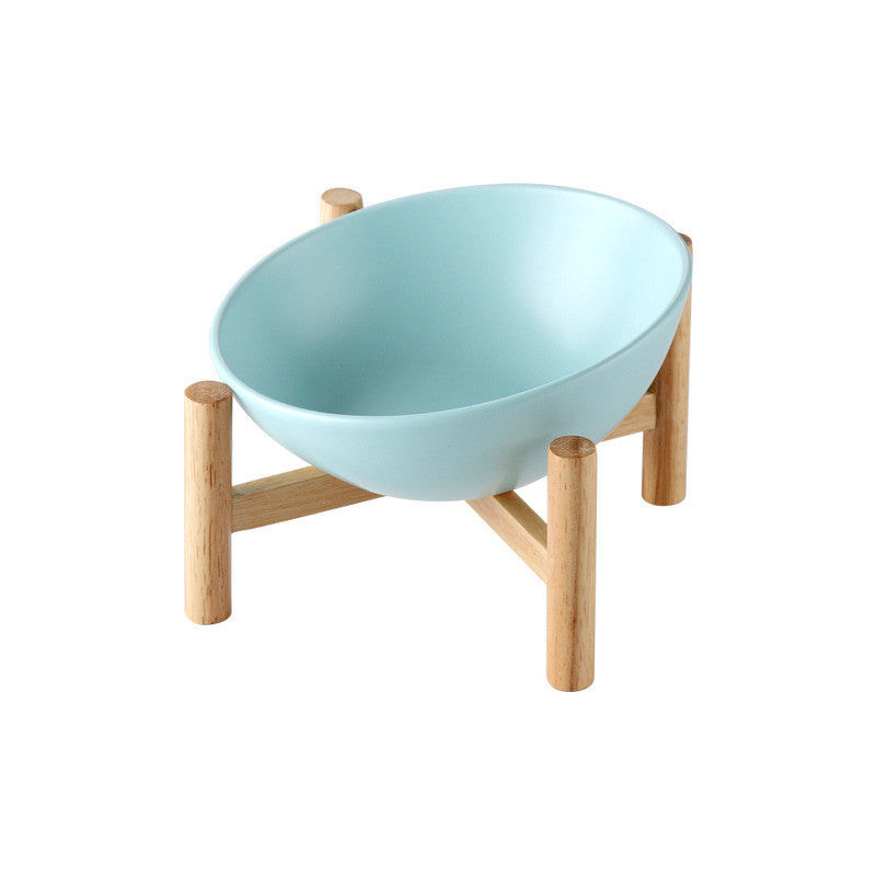 KFX-9126205 Ceramic Pet Bowl with Bamboo Stand - Ergonomic Design for Cats and Dogs
