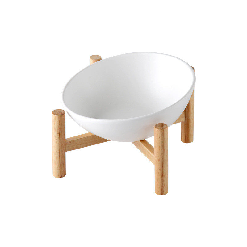 KFX-9126205 Ceramic Pet Bowl with Bamboo Stand - Ergonomic Design for Cats and Dogs