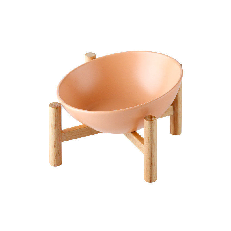 KFX-9126205 Ceramic Pet Bowl with Bamboo Stand - Ergonomic Design for Cats and Dogs