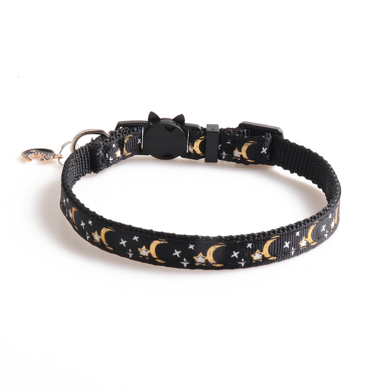 KFX-9127997 Adjustable Nylon Cat Collar with Star and Moon Design, Available in Multiple Colors