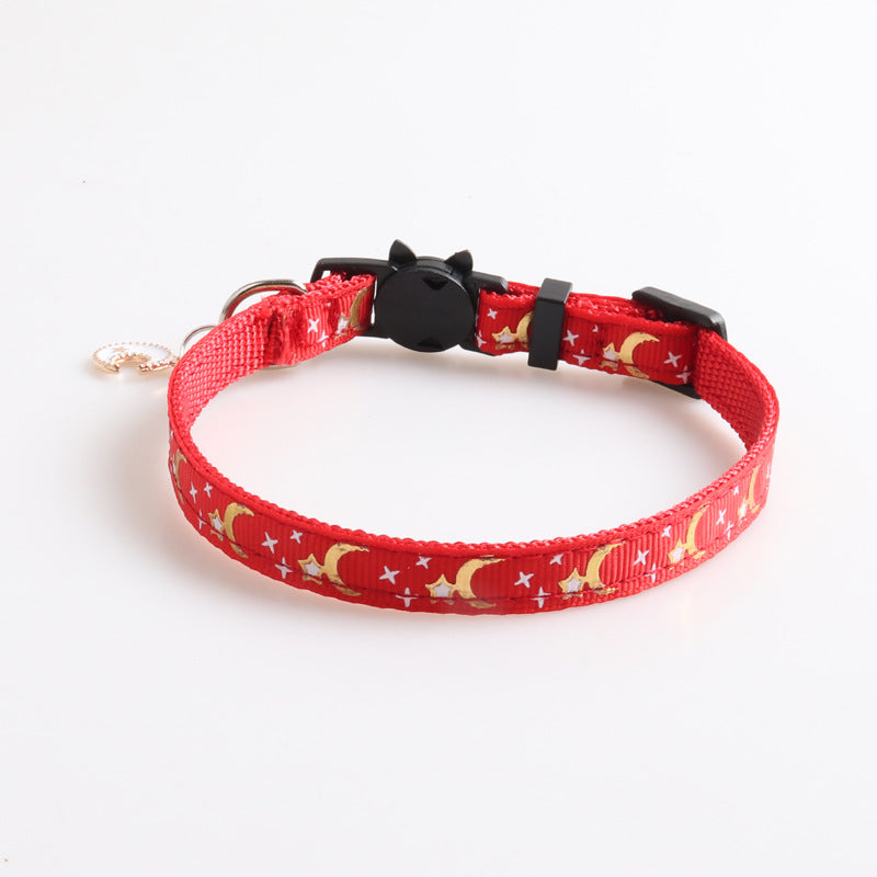 KFX-9127997 Adjustable Nylon Cat Collar with Star and Moon Design, Available in Multiple Colors