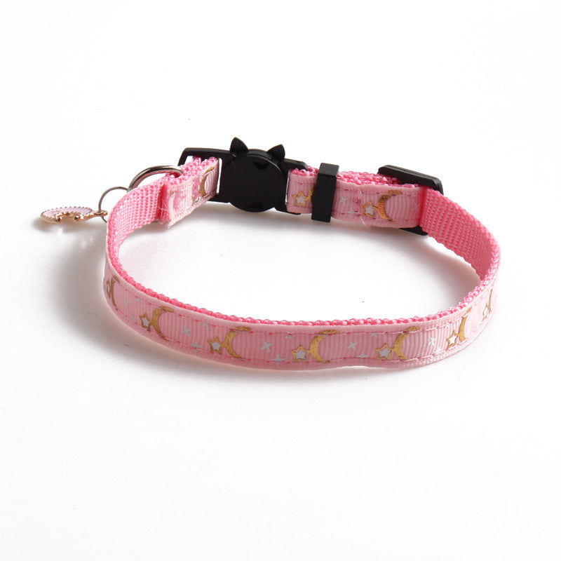 KFX-9127997 Adjustable Nylon Cat Collar with Star and Moon Design, Available in Multiple Colors