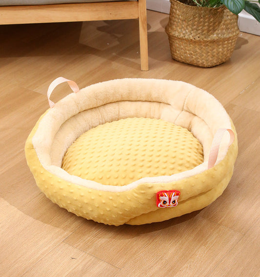 KFX-9131837 Portable Round Velvet Pet Bed Nest with Random Doll for Dogs and Cats - Cozy and Warm Cushion