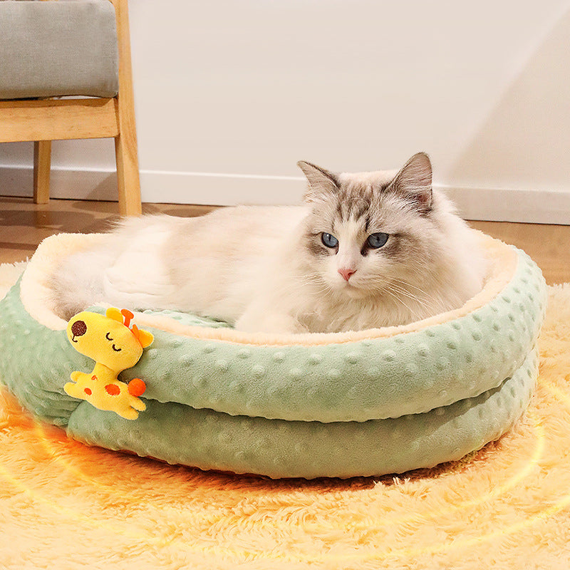 KFX-9131837 Portable Round Velvet Pet Bed Nest with Random Doll for Dogs and Cats - Cozy and Warm Cushion
