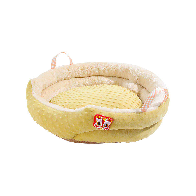 KFX-9131837 Portable Round Velvet Pet Bed Nest with Random Doll for Dogs and Cats - Cozy and Warm Cushion