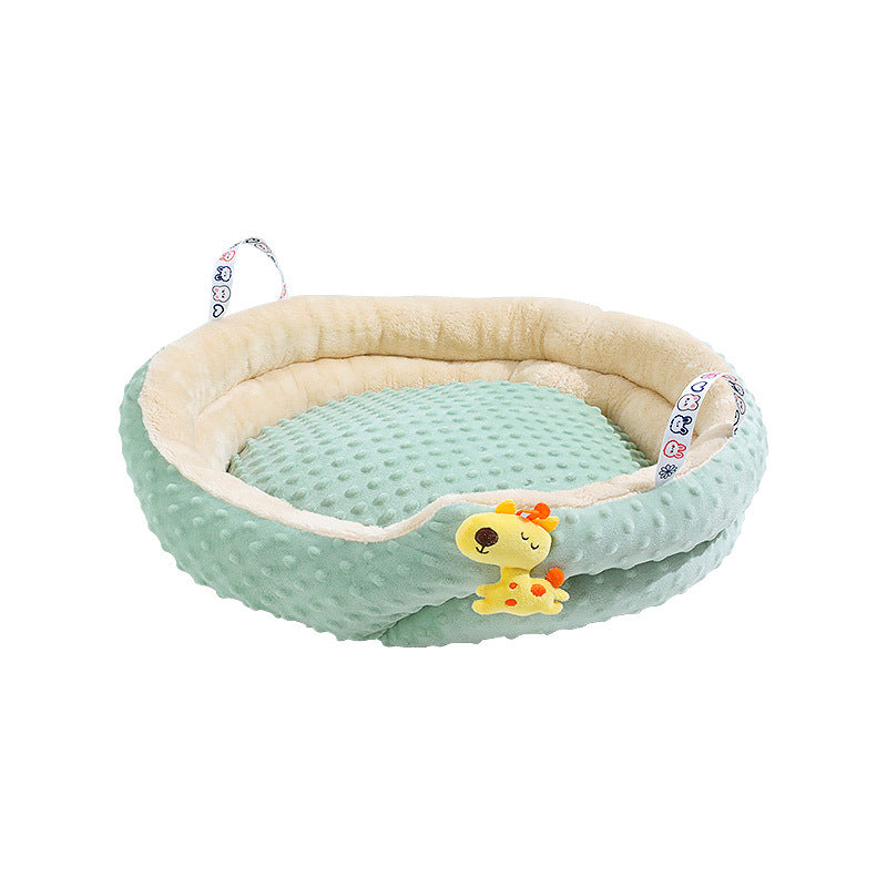 KFX-9131837 Portable Round Velvet Pet Bed Nest with Random Doll for Dogs and Cats - Cozy and Warm Cushion