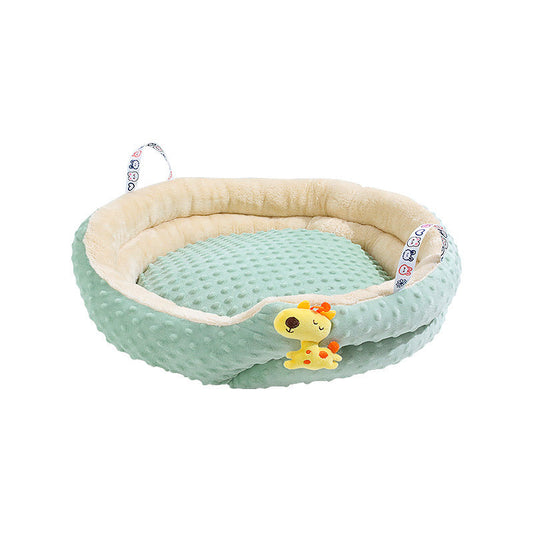 KFX-9131837 Portable Round Velvet Pet Bed Nest with Random Doll for Dogs and Cats - Cozy and Warm Cushion