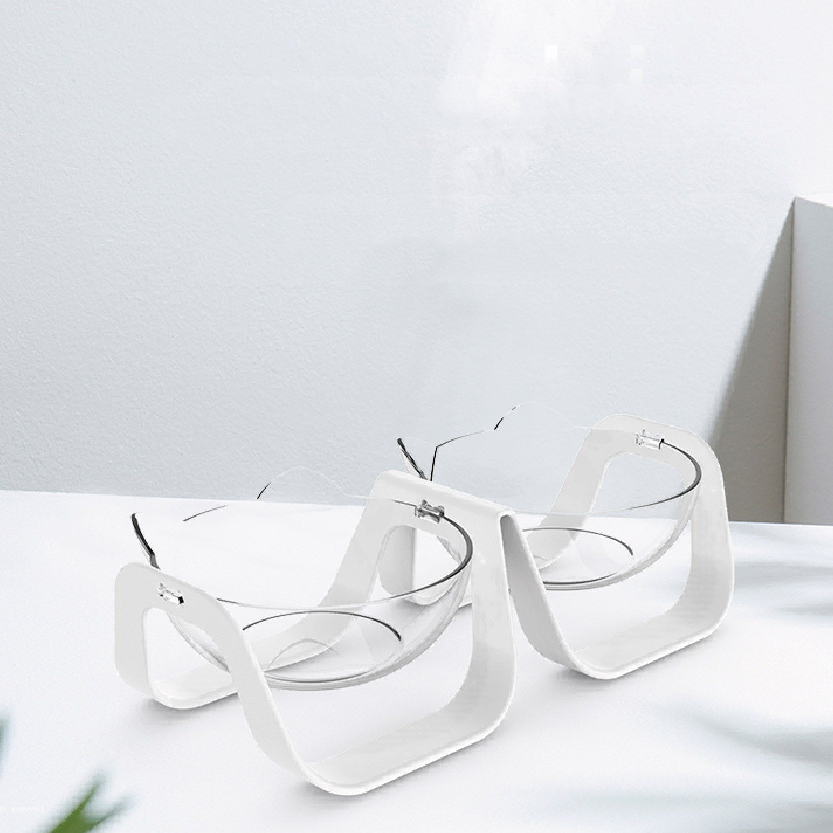 KFX-9131965 Adjustable 15° Cat Bowl - Environmentally Friendly PC/ABS, Single & Double Sizes Available, Pure White/Shell Powder/Macaron Blue