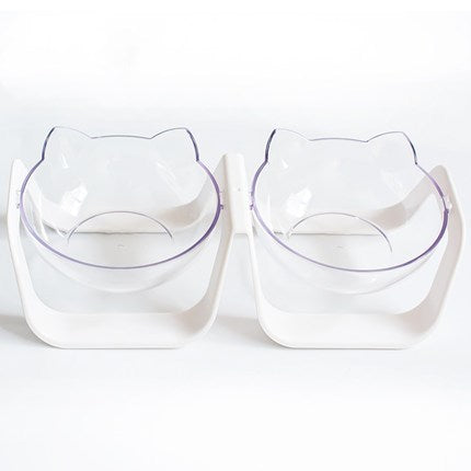 KFX-9131965 Adjustable 15° Cat Bowl - Environmentally Friendly PC/ABS, Single & Double Sizes Available, Pure White/Shell Powder/Macaron Blue