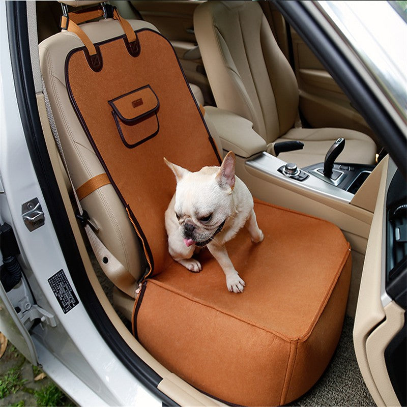 KFX-9134013 Dual-purpose Pet Car Mat for Front Seat with Adjustable Strap and Storage Pockets