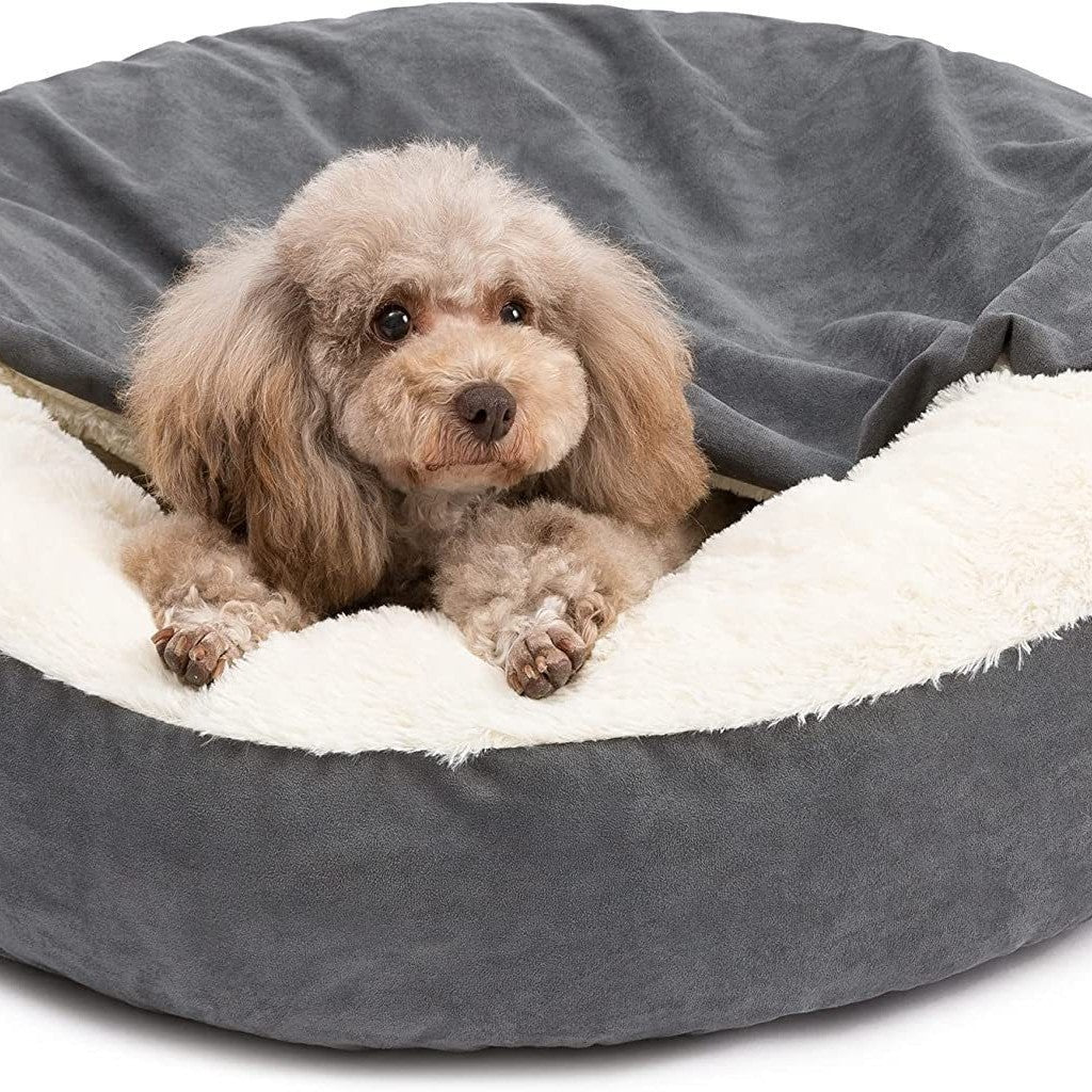 KFX-9135805 Cozy Gray and Creamy White Pet Bed for Small and Medium Dogs