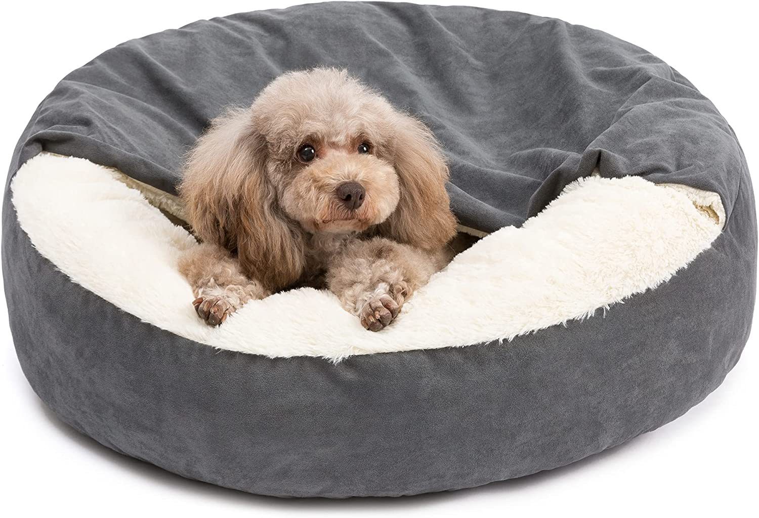 KFX-9135805 Cozy Gray and Creamy White Pet Bed for Small and Medium Dogs