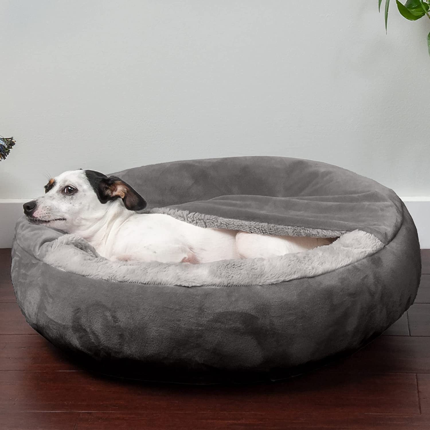 KFX-9135805 Cozy Gray and Creamy White Pet Bed for Small and Medium Dogs