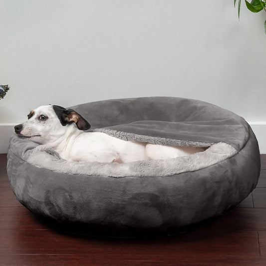 KFX-9135805 Cozy Gray and Creamy White Pet Bed for Small and Medium Dogs