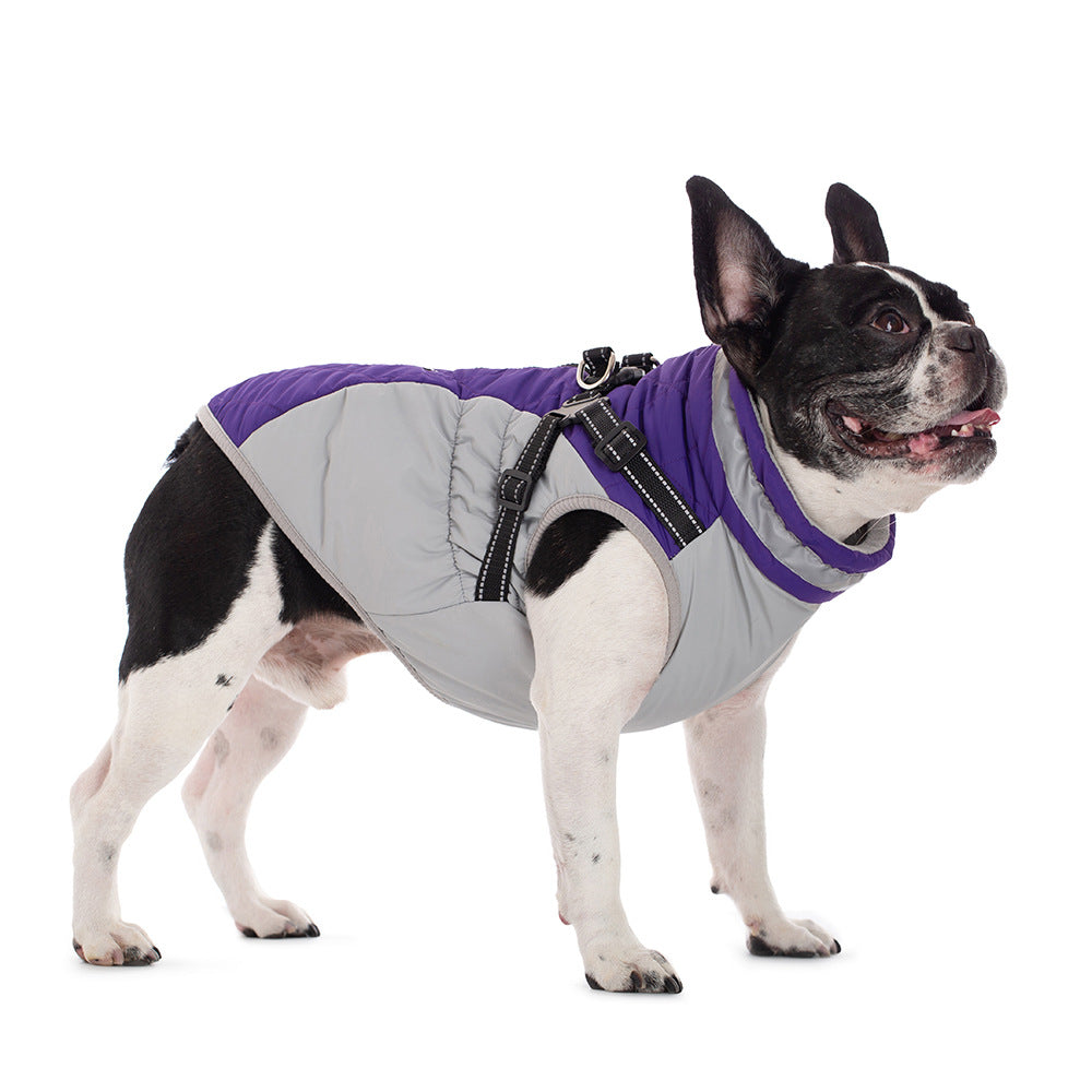 KFX-9136317 Waterproof Fleece-Lined Zip-Up Jacket for Dogs – Sizes S to 5XL in Blue, Pink, Purple, and Red