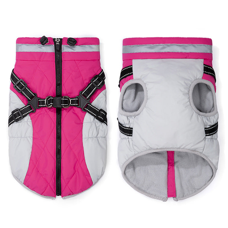 KFX-9136317 Waterproof Fleece-Lined Zip-Up Jacket for Dogs – Sizes S to 5XL in Blue, Pink, Purple, and Red