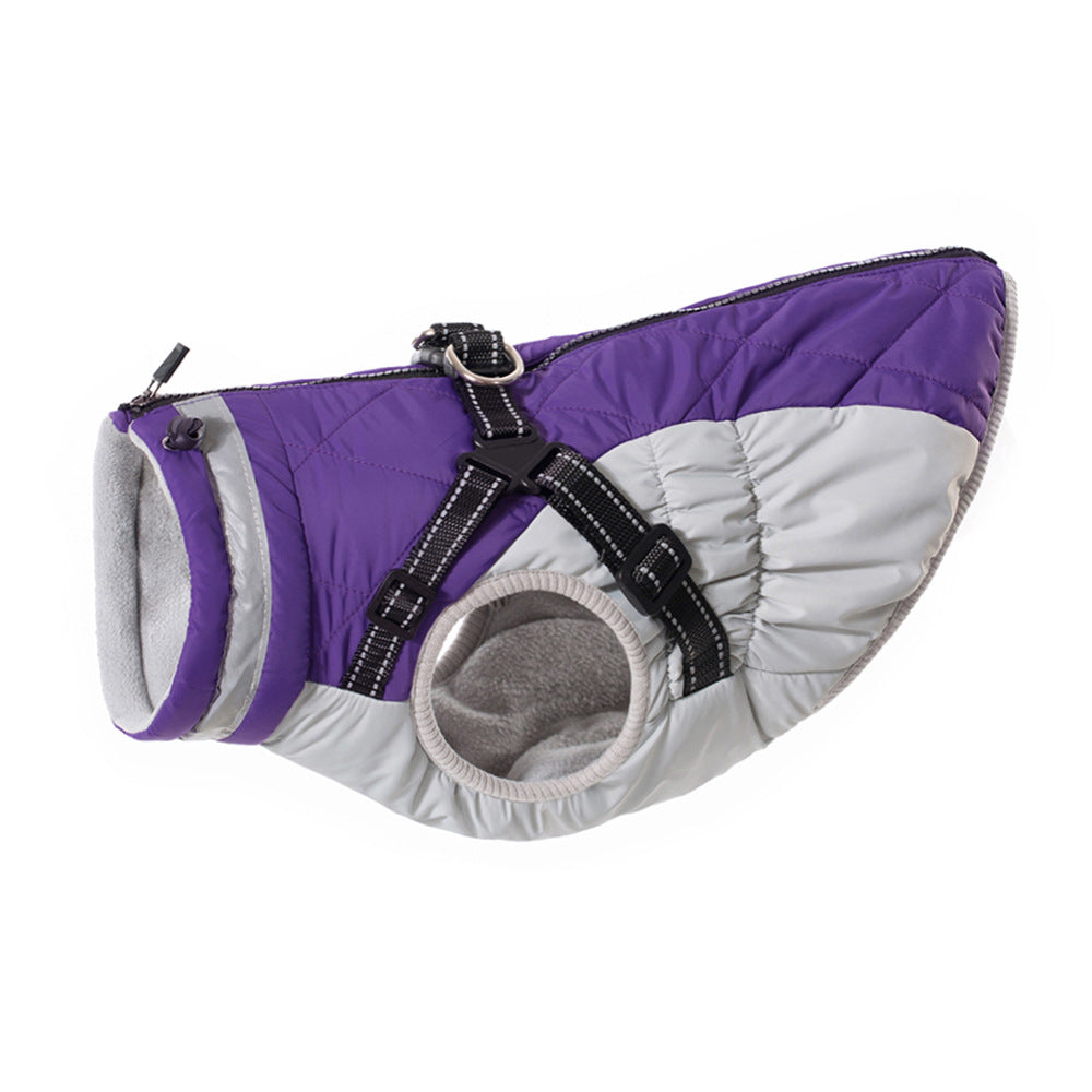 KFX-9136317 Waterproof Fleece-Lined Zip-Up Jacket for Dogs – Sizes S to 5XL in Blue, Pink, Purple, and Red