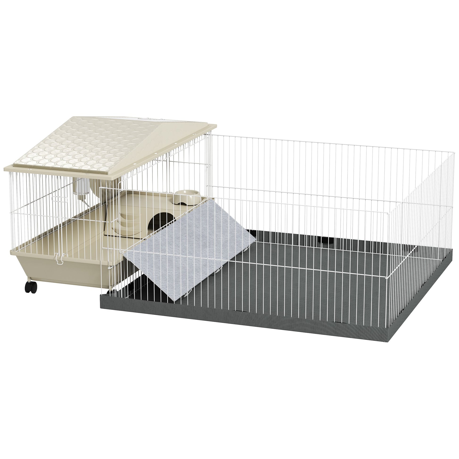 KFX-9141181 Guinea Pig and Hedgehog Cage with Removable Playpen, Waterproof Pad, Feeder, Water Bottle, and Bowl